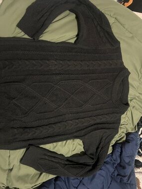 Black Cable Knit Crewneck Sweater